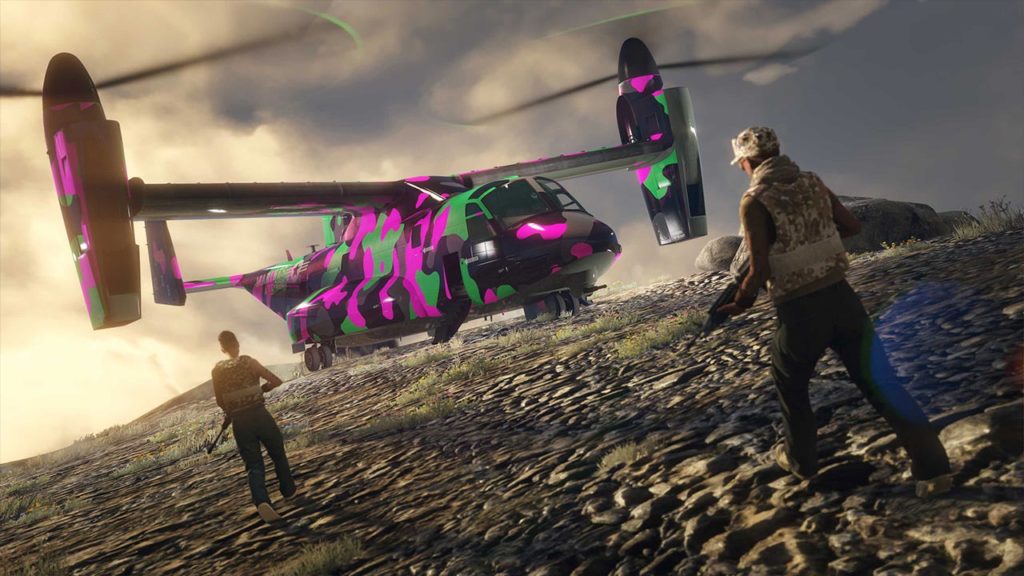 The Mammoth Avenger med det exklusiva rosa och gröna kamouflagemönstret.  Detta mönster ska samlas in genom att logga in på GTA Online före nästa torsdag.