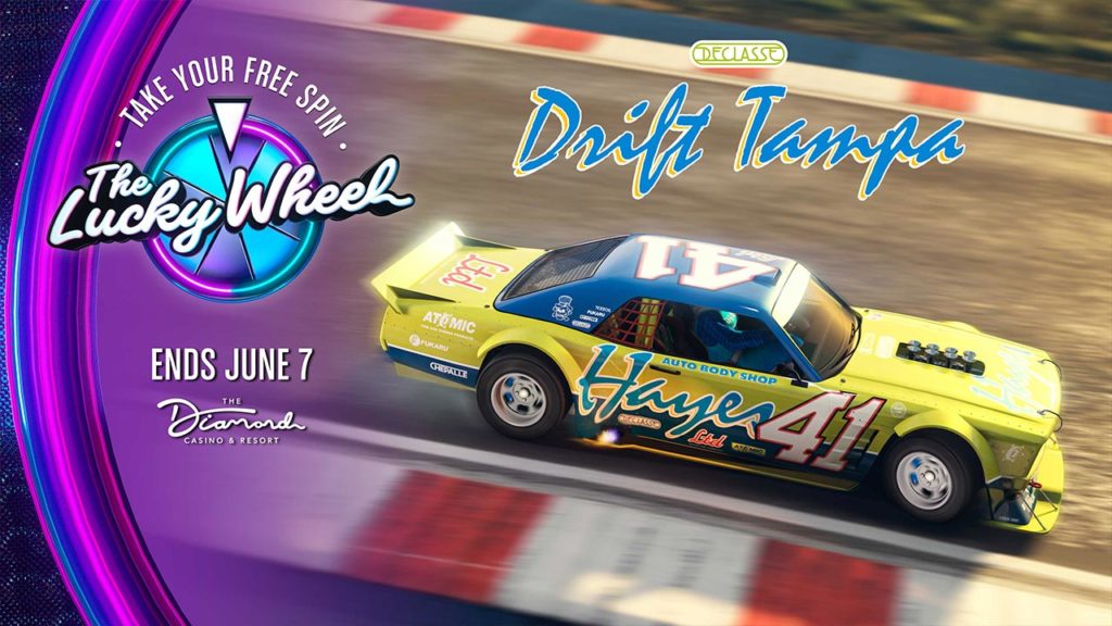Den här veckan är Declasse Tampa-driften på Diamond Casino-podiet, pröva lyckan för att vinna den och ge dig ut på GTA Onlines vägar igen vid ratten i denna sportbil.